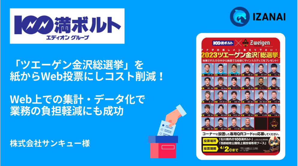 「ツエーゲン金沢総選挙」を紙からWeb投票にしてコストを削減！Web上での集計・データ化を実現して業務の負担軽減にも成功｜株式会社サンキュー様